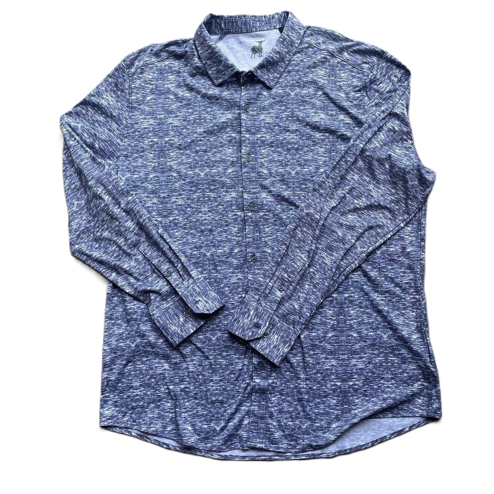 Raffi Mens XXL Blue Space Dye Long Sleeve Button Down 100% Cotton Shirt